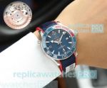 Omega Seamaster Copy Watch Red & Blue Rubber Leather Watch Strap